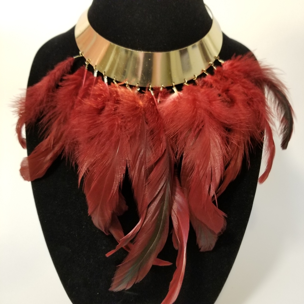 Gold Red Feather Choker